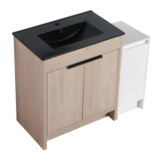 42 Inch Freestanding Bathroom Vanity with Black Ceramic Sink and Storage Cabinets, Soft Closing Door, 02430+0312 Combination Cabinet, KD-Package Default -DTYStore