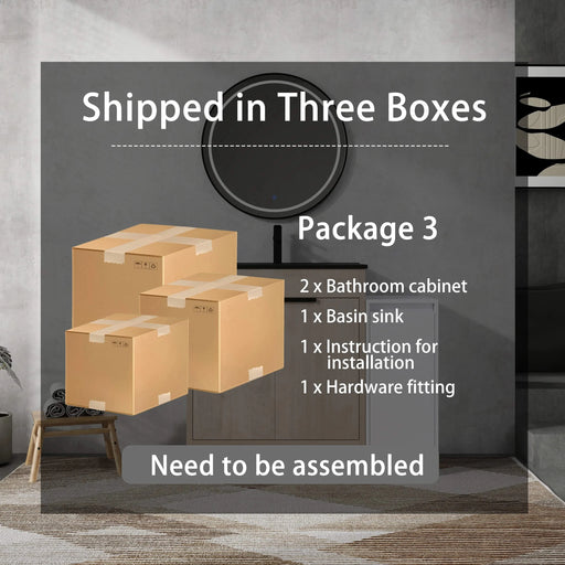 42 Inch Freestanding Bathroom Vanity with Black Ceramic Sink and Storage Cabinets, Soft Closing Door, 02430+0312 Combination Cabinet, KD-Package Default -DTYStore