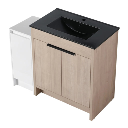 42 Inch Freestanding Bathroom Vanity with Black Ceramic Sink and Storage Cabinets, Soft Closing Door, 02430+0312 Combination Cabinet, KD-Package Default -DTYStore