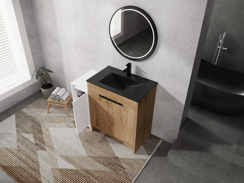 42 Inch Freestanding Bathroom Vanity with Black Ceramic Sink and Storage Cabinets, Soft Closing Door, 02430IMO+0312 Combination Cabinet, KD-Package Default -DTYStore