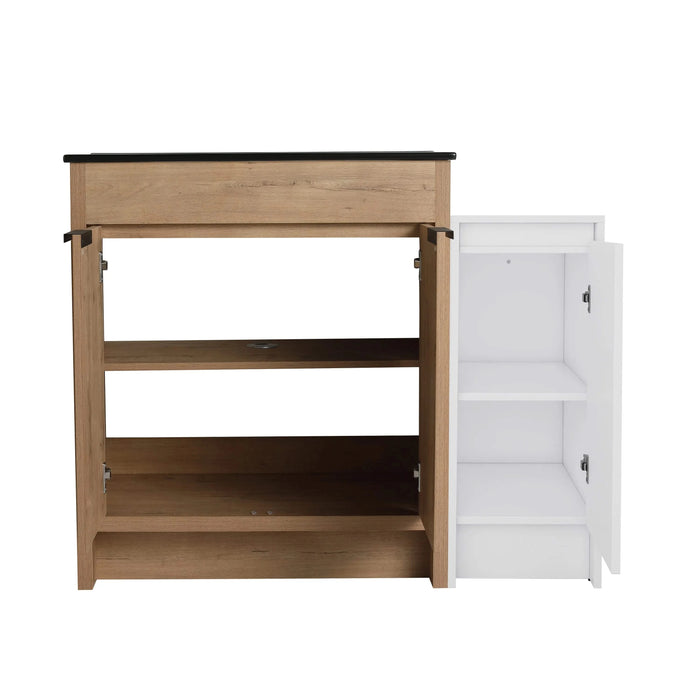 42 Inch Freestanding Bathroom Vanity with Black Ceramic Sink and Storage Cabinets, Soft Closing Door, 02430IMO+0312 Combination Cabinet, KD-Package Default -DTYStore