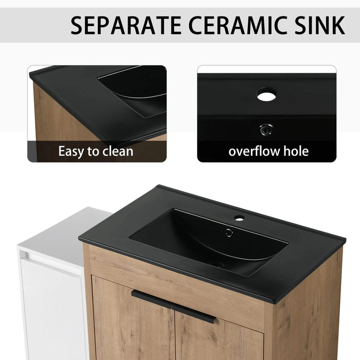 42 Inch Freestanding Bathroom Vanity with Black Ceramic Sink and Storage Cabinets, Soft Closing Door, 02430IMO+0312 Combination Cabinet, KD-Package Default -DTYStore