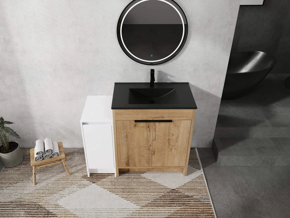 42 Inch Freestanding Bathroom Vanity with Black Ceramic Sink and Storage Cabinets, Soft Closing Door, 02430IMO+0312 Combination Cabinet, KD-Package Default -DTYStore