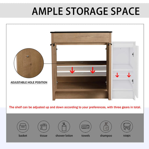 42 Inch Freestanding Bathroom Vanity with Black Ceramic Sink and Storage Cabinets, Soft Closing Door, 02430IMO+0312 Combination Cabinet, KD-Package Default -DTYStore