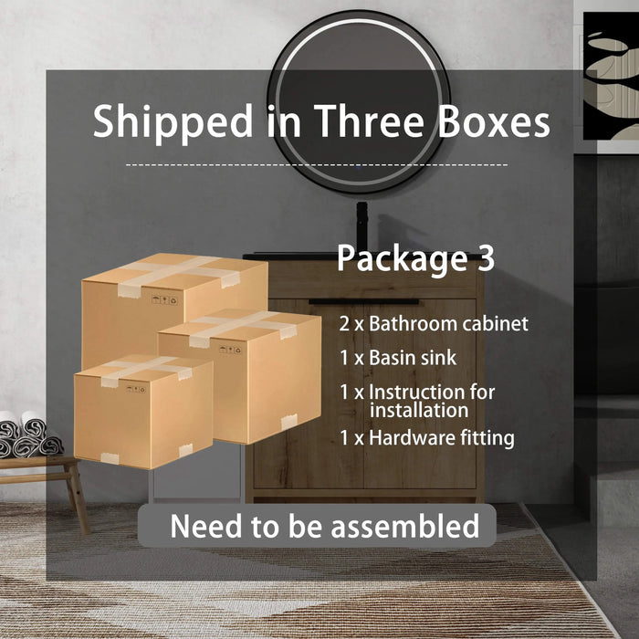 42 Inch Freestanding Bathroom Vanity with Black Ceramic Sink and Storage Cabinets, Soft Closing Door, 02430IMO+0312 Combination Cabinet, KD-Package Default -DTYStore