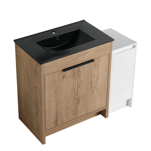 42 Inch Freestanding Bathroom Vanity with Black Ceramic Sink and Storage Cabinets, Soft Closing Door, 02430IMO+0312 Combination Cabinet, KD-Package Default -DTYStore