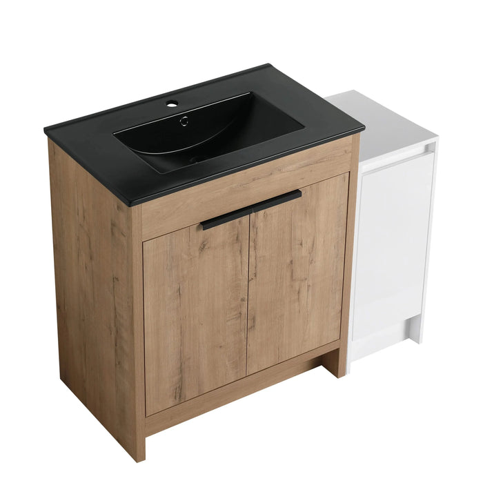 42 Inch Freestanding Bathroom Vanity with Black Ceramic Sink and Storage Cabinets, Soft Closing Door, 02430IMO+0312 Combination Cabinet, KD-Package Default -DTYStore