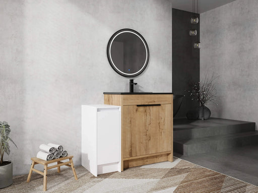 42 Inch Freestanding Bathroom Vanity with Black Ceramic Sink and Storage Cabinets, Soft Closing Door, 02430IMO+0312 Combination Cabinet, KD-Package Default -DTYStore