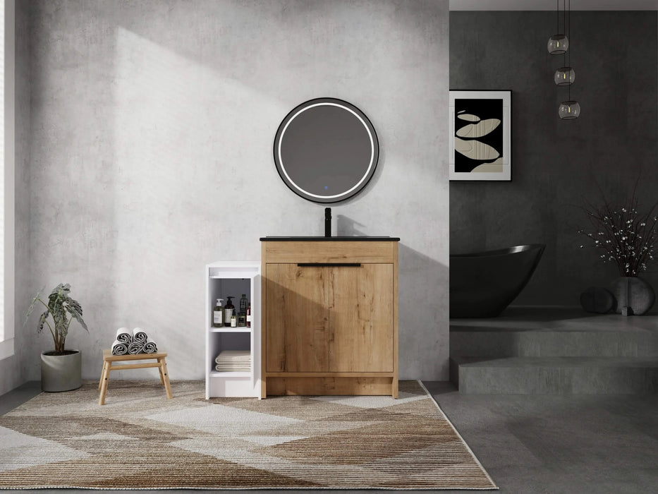 42 Inch Freestanding Bathroom Vanity with Black Ceramic Sink and Storage Cabinets, Soft Closing Door, 02430IMO+0312 Combination Cabinet, KD-Package Default -DTYStore