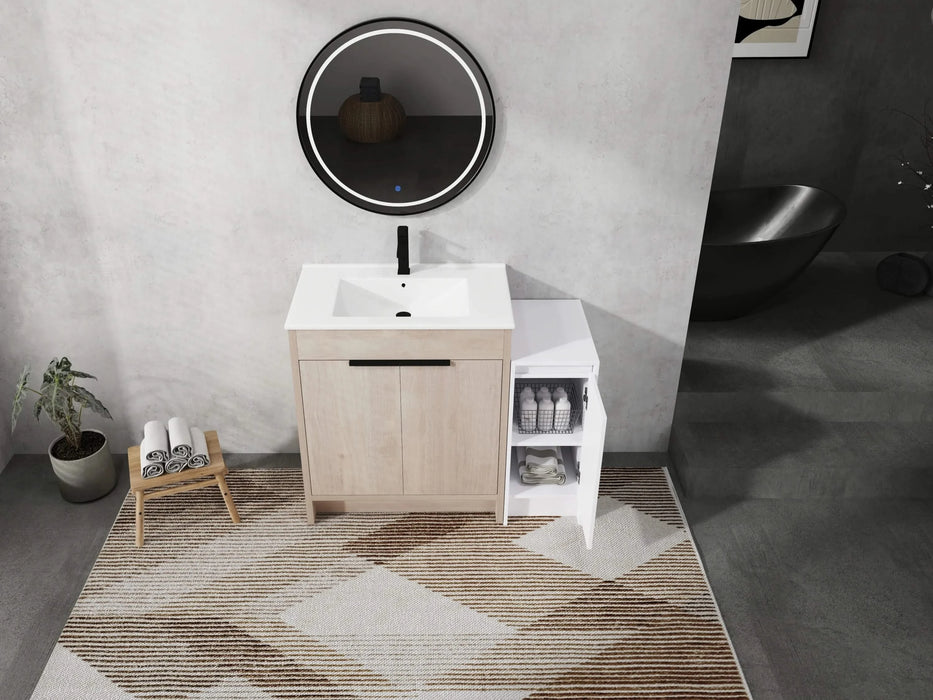 42 Inch Freestanding Bathroom Vanity with Ceramic Sink and Storage Cabinets, Soft Closing Door, 02430+0312 Combination Cabinet, KD-Package Default -DTYStore