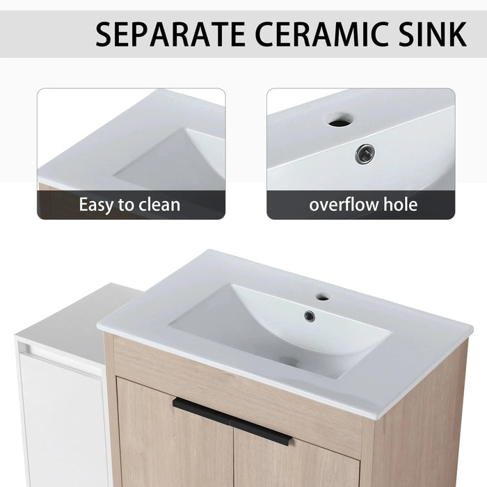 42 Inch Freestanding Bathroom Vanity with Ceramic Sink and Storage Cabinets, Soft Closing Door, 02430+0312 Combination Cabinet, KD-Package Default -DTYStore