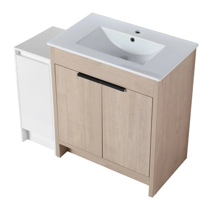 42 Inch Freestanding Bathroom Vanity with Ceramic Sink and Storage Cabinets, Soft Closing Door, 02430+0312 Combination Cabinet, KD-Package Default -DTYStore
