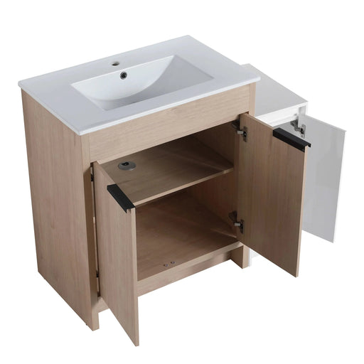 42 Inch Freestanding Bathroom Vanity with Ceramic Sink and Storage Cabinets, Soft Closing Door, 02430+0312 Combination Cabinet, KD-Package Default -DTYStore