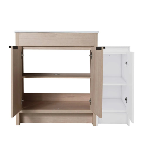 42 Inch Freestanding Bathroom Vanity with Ceramic Sink and Storage Cabinets, Soft Closing Door, 02430+0312 Combination Cabinet, KD-Package Default -DTYStore