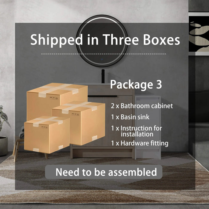 42 Inch Freestanding Bathroom Vanity with Ceramic Sink and Storage Cabinets, Soft Closing Door, 02430+0312 Combination Cabinet, KD-Package Default -DTYStore