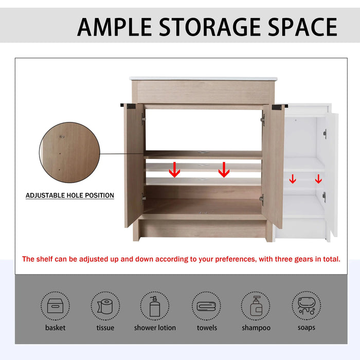 42 Inch Freestanding Bathroom Vanity with Ceramic Sink and Storage Cabinets, Soft Closing Door, 02430+0312 Combination Cabinet, KD-Package Default -DTYStore
