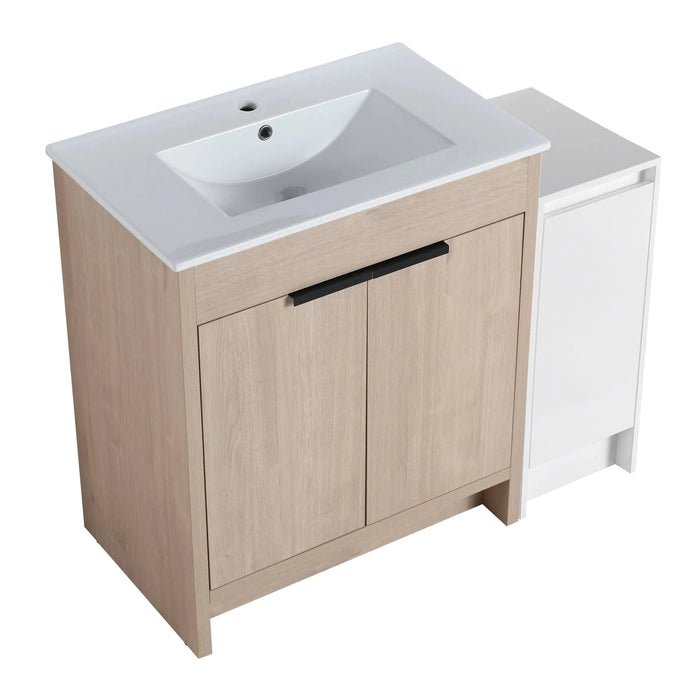 42 Inch Freestanding Bathroom Vanity with Ceramic Sink and Storage Cabinets, Soft Closing Door, 02430+0312 Combination Cabinet, KD-Package Default -DTYStore