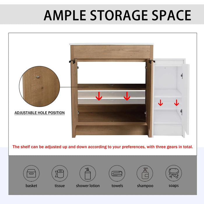 42 Inch Freestanding Bathroom Vanity with Ceramic Sink and Storage Cabinets, Soft Closing Door, 02430IMO+0312 Combination Cabinet, KD-Package Default -DTYStore