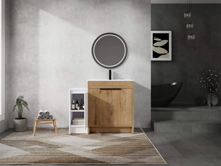 42 Inch Freestanding Bathroom Vanity with Ceramic Sink and Storage Cabinets, Soft Closing Door, 02430IMO+0312 Combination Cabinet, KD-Package Default -DTYStore