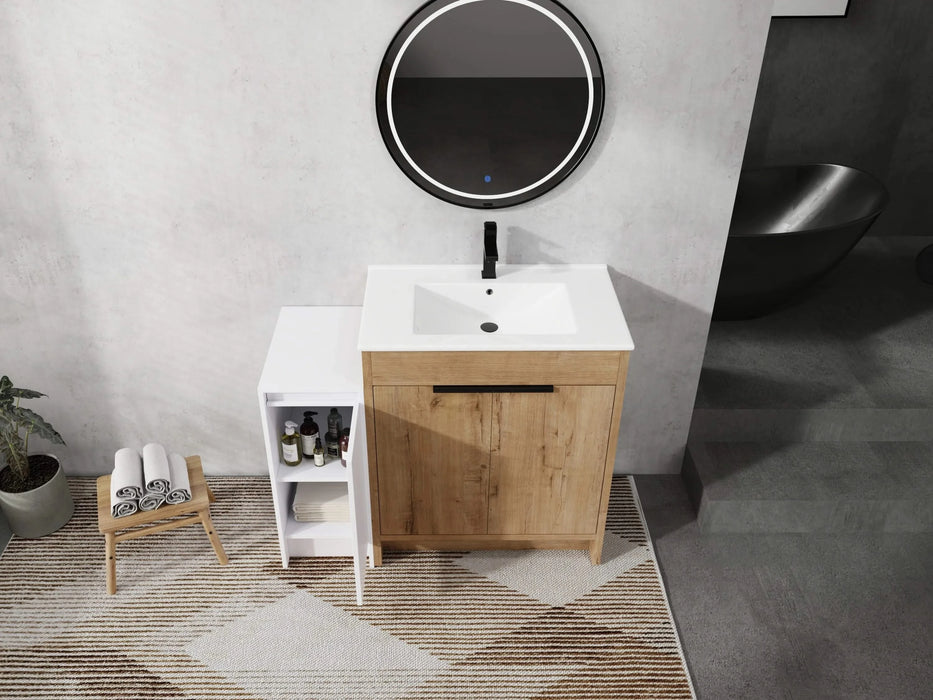 42 Inch Freestanding Bathroom Vanity with Ceramic Sink and Storage Cabinets, Soft Closing Door, 02430IMO+0312 Combination Cabinet, KD-Package Default -DTYStore