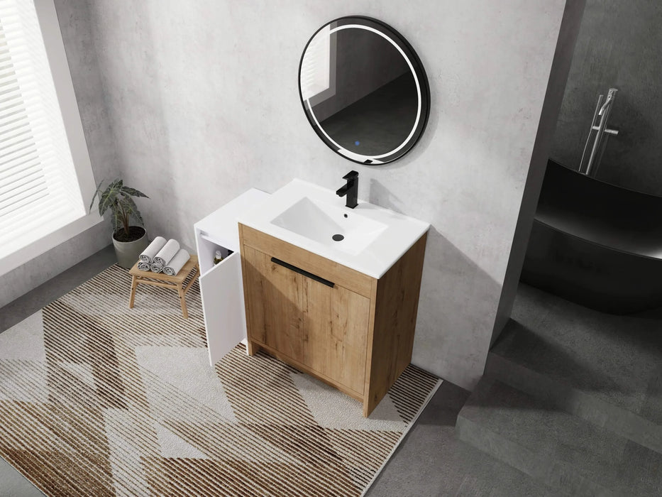 42 Inch Freestanding Bathroom Vanity with Ceramic Sink and Storage Cabinets, Soft Closing Door, 02430IMO+0312 Combination Cabinet, KD-Package Default -DTYStore