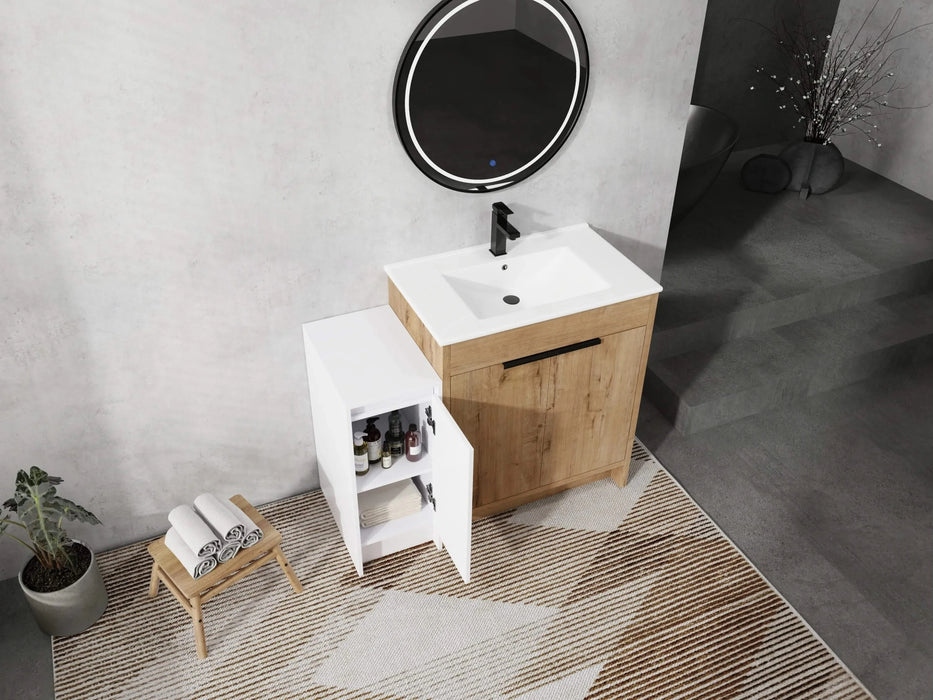 42 Inch Freestanding Bathroom Vanity with Ceramic Sink and Storage Cabinets, Soft Closing Door, 02430IMO+0312 Combination Cabinet, KD-Package Default -DTYStore