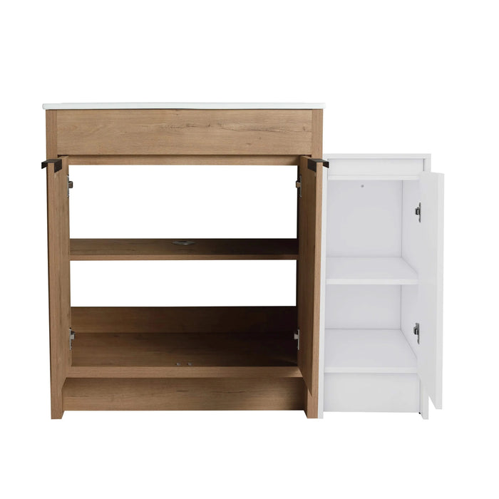 42 Inch Freestanding Bathroom Vanity with Ceramic Sink and Storage Cabinets, Soft Closing Door, 02430IMO+0312 Combination Cabinet, KD-Package Default -DTYStore