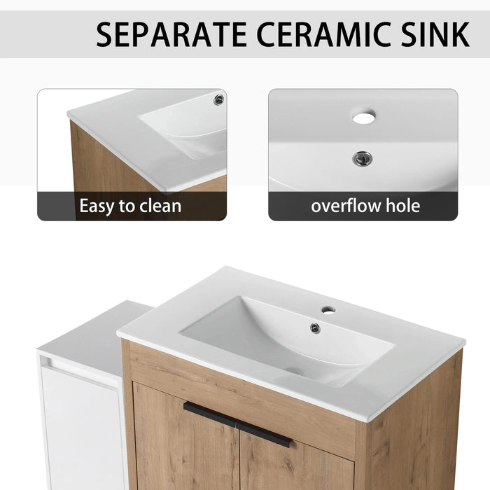 42 Inch Freestanding Bathroom Vanity with Ceramic Sink and Storage Cabinets, Soft Closing Door, 02430IMO+0312 Combination Cabinet, KD-Package Default -DTYStore