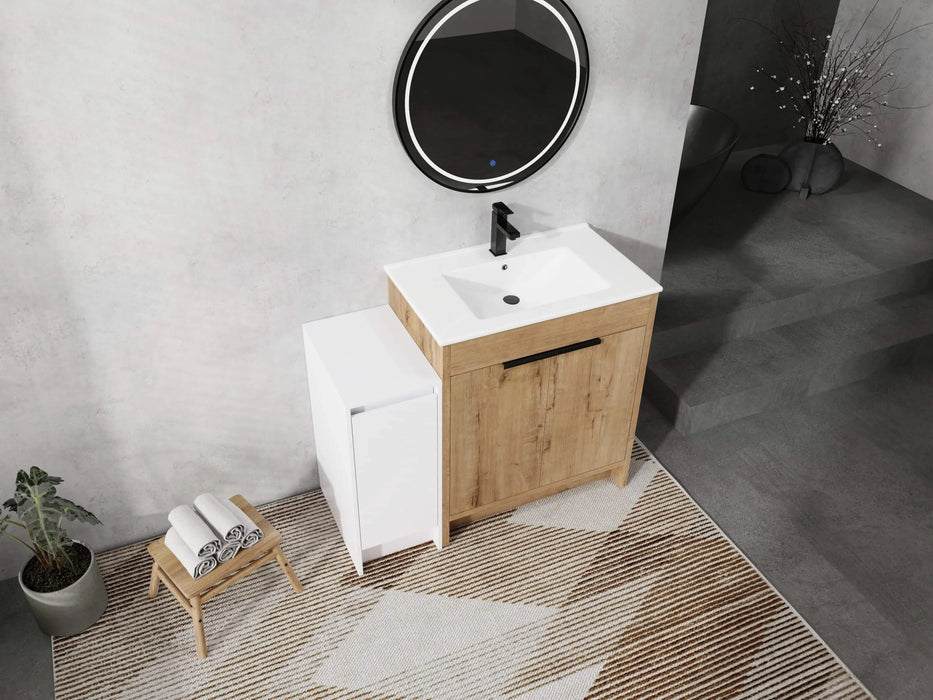 42 Inch Freestanding Bathroom Vanity with Ceramic Sink and Storage Cabinets, Soft Closing Door, 02430IMO+0312 Combination Cabinet, KD-Package Default -DTYStore