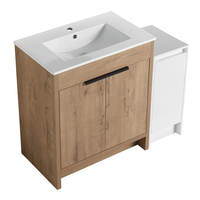 42 Inch Freestanding Bathroom Vanity with Ceramic Sink and Storage Cabinets, Soft Closing Door, 02430IMO+0312 Combination Cabinet, KD-Package Default -DTYStore