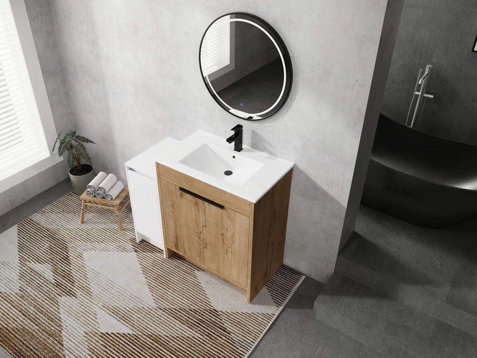 42 Inch Freestanding Bathroom Vanity with Ceramic Sink and Storage Cabinets, Soft Closing Door, 02430IMO+0312 Combination Cabinet, KD-Package Default -DTYStore