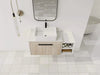 42 ' Modern Design Float Bathroom Vanity With Ceramic Art Sink, White Flat Stone Slab and Small Storage Shelves, Soft Closed Door,KD-Package (TOP-BAB110MOWH) Default -DTYStore