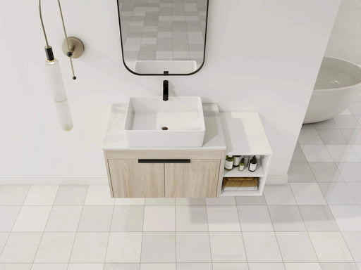 42 ' Modern Design Float Bathroom Vanity With Ceramic Art Sink, White Flat Stone Slab and Small Storage Shelves, Soft Closed Door,KD-Package (TOP-BAB110MOWH) Default -DTYStore