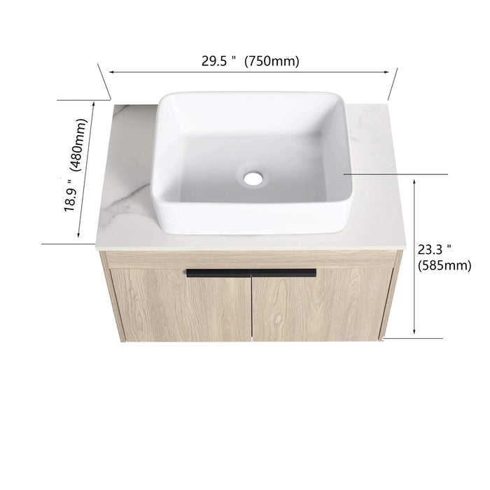 42 ' Modern Design Float Bathroom Vanity With Ceramic Art Sink, White Flat Stone Slab and Small Storage Shelves, Soft Closed Door,KD-Package (TOP-BAB110MOWH) Default -DTYStore