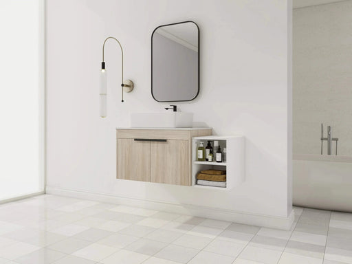 42 ' Modern Design Float Bathroom Vanity With Ceramic Art Sink, White Flat Stone Slab and Small Storage Shelves, Soft Closed Door,KD-Package (TOP-BAB110MOWH) Default -DTYStore