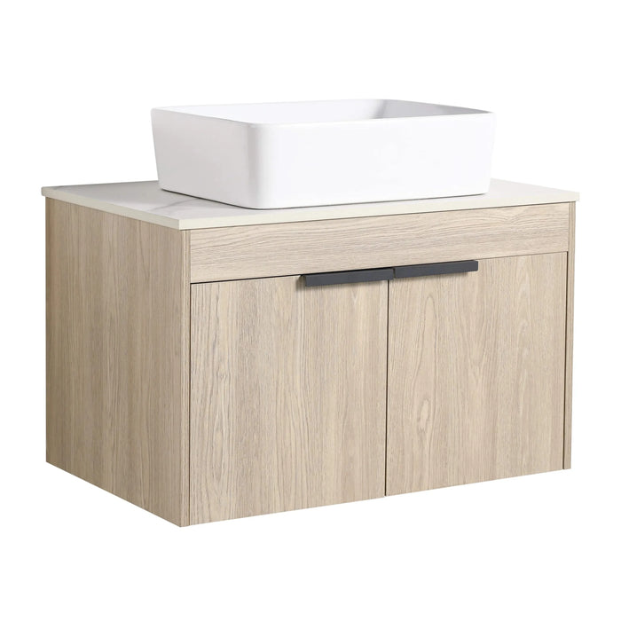 42 ' Modern Design Float Bathroom Vanity With Ceramic Art Sink, White Flat Stone Slab and Small Storage Shelves, Soft Closed Door,KD-Package (TOP-BAB110MOWH) Default -DTYStore