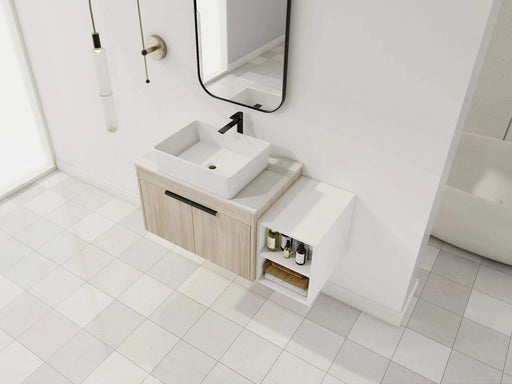 42 ' Modern Design Float Bathroom Vanity With Ceramic Art Sink, White Flat Stone Slab and Small Storage Shelves, Soft Closed Door,KD-Package (TOP-BAB110MOWH) Default -DTYStore