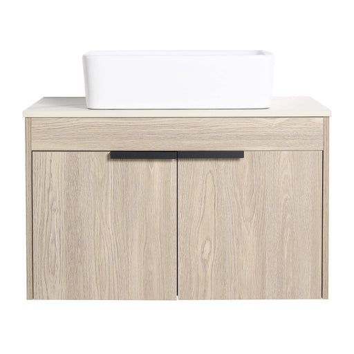 42 ' Modern Design Float Bathroom Vanity With Ceramic Art Sink, White Flat Stone Slab and Small Storage Shelves, Soft Closed Door,KD-Package (TOP-BAB110MOWH) Default -DTYStore