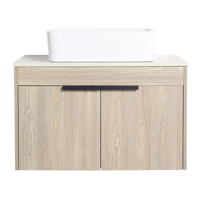 42 ' Modern Design Float Bathroom Vanity With Ceramic Art Sink, White Flat Stone Slab and Small Storage Shelves, Soft Closed Door,KD-Package (TOP-BAB110MOWH) Default -DTYStore
