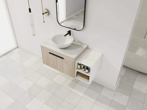 42 ' Modern Design Float Bathroom Vanity With Ceramic Art Sink, White Flat Stone Slab and Small Storage Shelves, Soft Closed Door,KD-Package (TOP-BAB321MOWH) Default -DTYStore