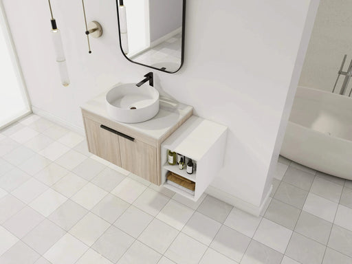 42 ' Modern Design Float Bathroom Vanity With Ceramic Art Sink, White Flat Stone Slab and Small Storage Shelves, Soft Closed Door,KD-Package (TOP-BAB400MOWH) Default -DTYStore
