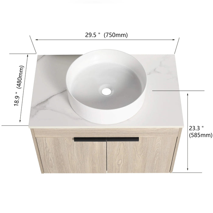 42 ' Modern Design Float Bathroom Vanity With Ceramic Art Sink, White Flat Stone Slab and Small Storage Shelves, Soft Closed Door,KD-Package (TOP-BAB400MOWH) Default -DTYStore