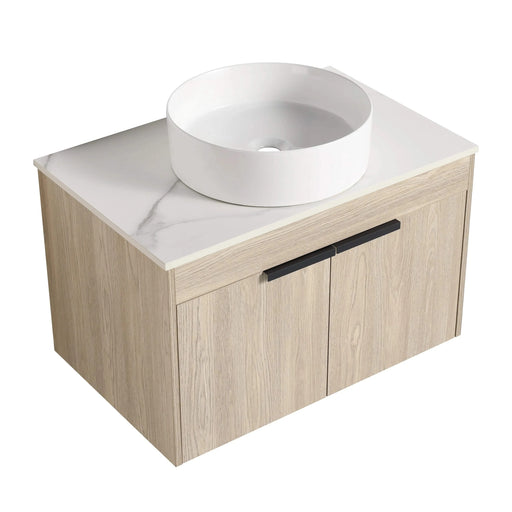 42 ' Modern Design Float Bathroom Vanity With Ceramic Art Sink, White Flat Stone Slab and Small Storage Shelves, Soft Closed Door,KD-Package (TOP-BAB400MOWH) Default -DTYStore
