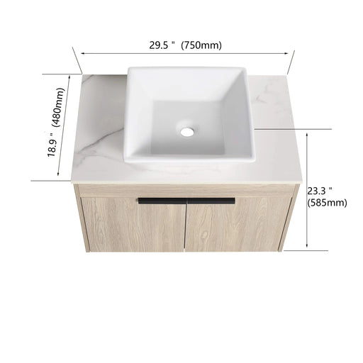 42 ' Modern Design Float Bathroom Vanity With Ceramic Art Sink, White Flat Stone Slab and Small Storage Shelves, Soft Closed Door, KD-Package (TOP-BAB101MOWH) Default -DTYStore