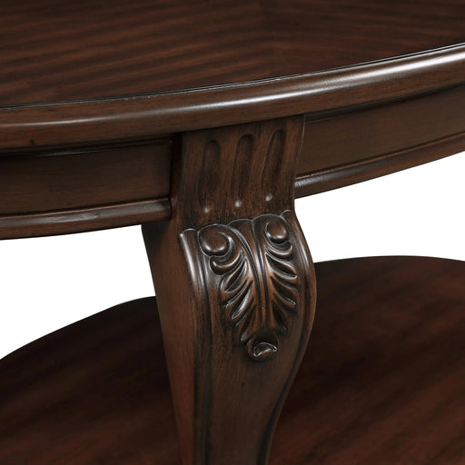 42'' oval wood coffee table for Living Room, 2-Tier Solid Wood Cocktail Table with Open Storage Shelf, Easy Assembly, Cherry Default -DTYStore