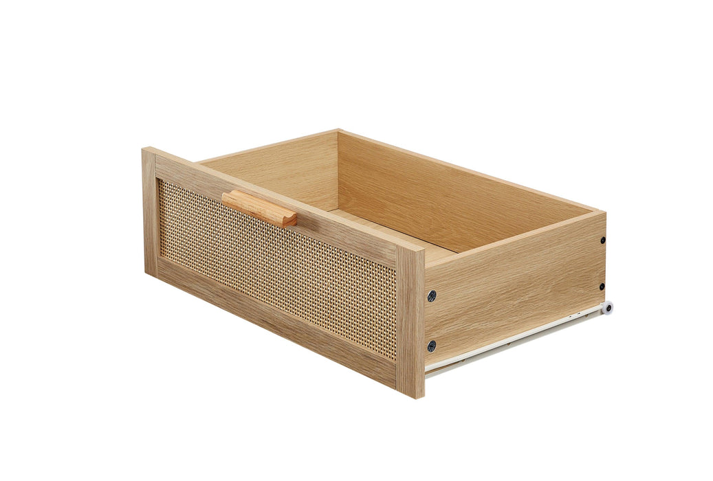 Bedroom dresser, 8 Double Dresser with rattan drawers, wood chest of drawers for kids room, living room, entry and hallway, Natural, 47.2''W x 15.8''D x 37.4''H. - DTYStore