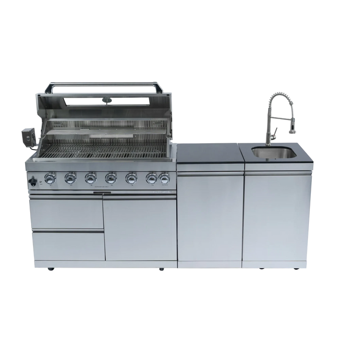 43-Inch 6-Burner 85000 BTU Deluxe Stainless Steel Gas Outdoor Kitchen Bar Barbecue Island Grill + Rotisserie + Granite Countertops + Storage Cabinets & Drawers + Stainless Steel Sink/Faucet Default -DTYStore