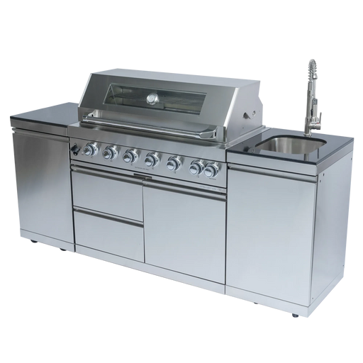 43-Inch 6-Burner 85000 BTU Deluxe Stainless Steel Gas Outdoor Kitchen Bar Barbecue Island Grill + Rotisserie + Granite Countertops + Storage Cabinets & Drawers + Stainless Steel Sink/Faucet Default -DTYStore