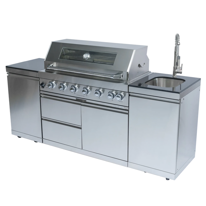 43-Inch 6-Burner 85000 BTU Deluxe Stainless Steel Gas Outdoor Kitchen Bar Barbecue Island Grill + Rotisserie + Granite Countertops + Storage Cabinets & Drawers + Stainless Steel Sink/Faucet Default -DTYStore