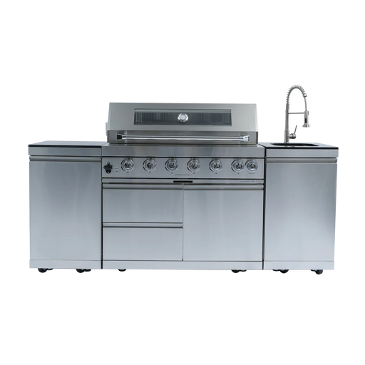 43-Inch 6-Burner 85000 BTU Deluxe Stainless Steel Gas Outdoor Kitchen Bar Barbecue Island Grill + Rotisserie + Granite Countertops + Storage Cabinets & Drawers + Stainless Steel Sink/Faucet Default -DTYStore